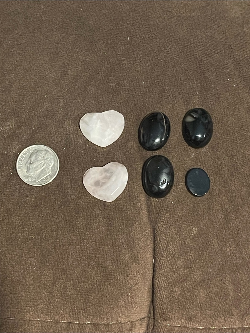 Rose Quartz Heart Cabochons + Black Onyx Oval Cabochons - Mixed Gemstone Lot